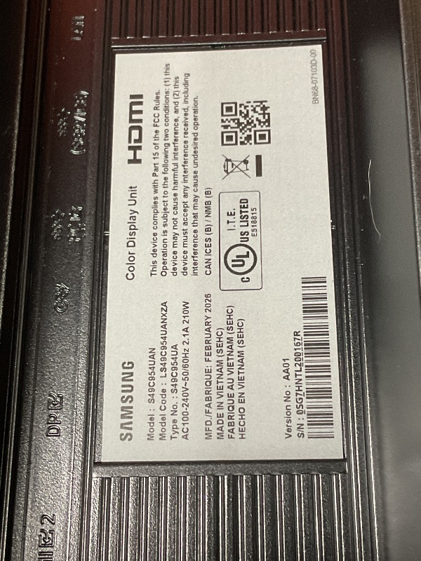 Photo 1 of ***SCREEN DAMAGE CAN BE USED FOR PARTS***Samsung 49” Business Curved Ultrawide Dual QHD Computer Monitor, USB-C, DisplayPort, HDMI, 120Hz, VESA DisplayHDR 400, Built-in Speakers, Height Adjustable Stand, Eye Care, LS49C954UANXZA, 2024