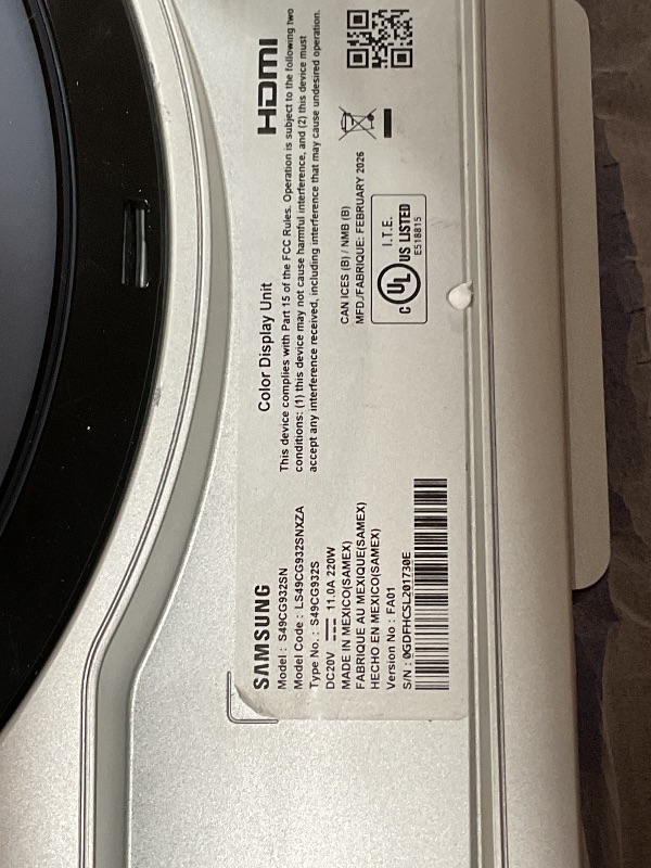 Photo 1 of ***SCREEN DAMAGE USED FOR PARTS***Samsung 49" Odyssey G93SC Series Curved Gaming Monitor, QD-OLED, 240Hz, 0.03ms, DQHD, G-Sync Compatible, FreeSync Premium Pro, Adjustable Stand