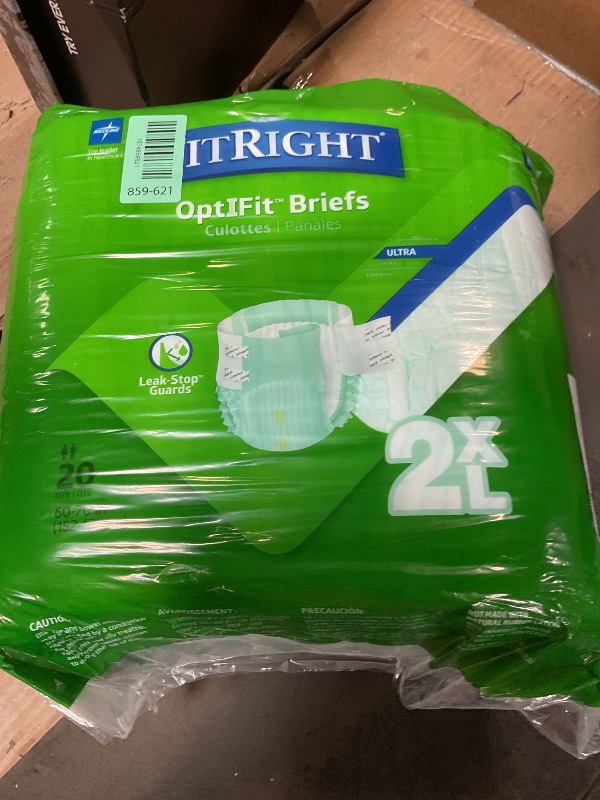 Photo 1 of ***PACKAGING PRE- OPENED*** FitRight Ultra Adult Diapers, Disposable Incontinence Briefs, Leak-Proof Diaper, Absorbent Briefs for Men and Women, Maximum Protection, 2XL, 60 – 70 in, 20 Briefs per Bag