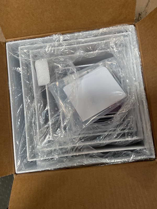 Photo 1 of 10 Pcs White Acrylic Buffet Risers with Mini Sign and Marker, Food Display Stands for Buffet Table Party Catering Dessert Jewelry Collectibles, Acrylic Cube Nesting Boxes with Hollow Bottoms 8 Sizes (10" 9" 8" 7" 6" 5" 4" 4" 3" 3")
