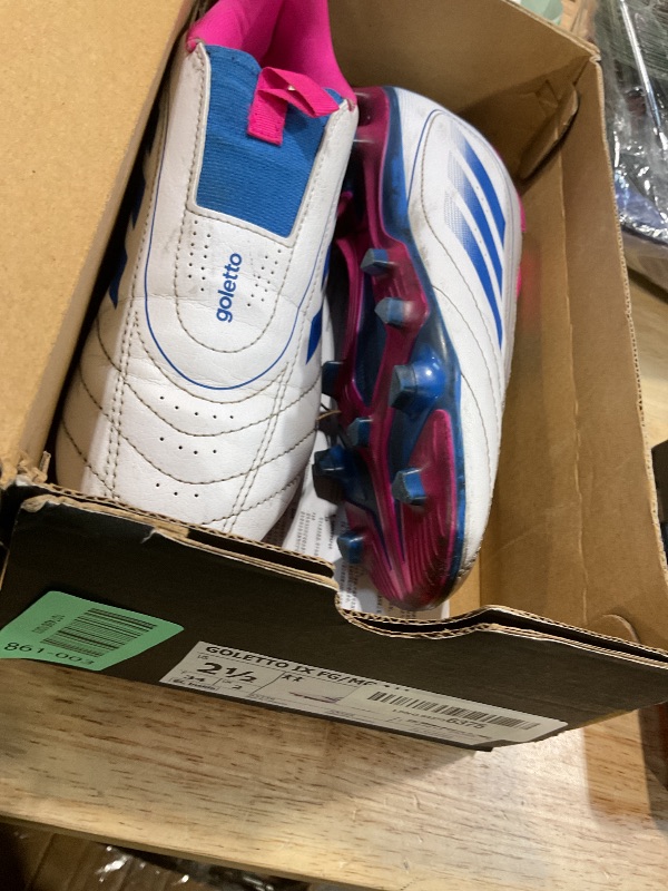 Photo 1 of **HEAVILY USED/ CREASED & DIRTY*** adidas Unisex-Kids Goletto IX Laceless Firm Ground/Multi Ground Soccer, White/Bright Royal/Team Shock Pink, 2.5