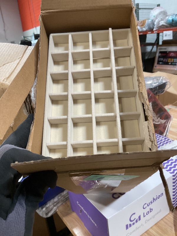 Photo 1 of ** box is dirty **Tondiamo 16 Pcs Velvet Jewelry Drawer Organizer Trays Bulk 8.39 x 4.88 x 0.94 Inch Beige Stackable Jewelry Storage Inserts Set Tray Set with Removable Divider for Earrings Necklaces Bracelets
