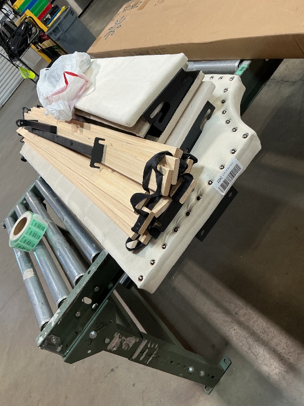 Photo 1 of *** MISSING ASSEMBLY PIECES AND MISSING HEADBOARD CAN BE USED FOR PARTS***GarveeHome Queen Size Velvet Bed Frame, 50.2 in Tall Headboard & Footboard, Upholstered Platform Queen Bed Frame with Nailhead Trim, No Box Spring Needed, Noise Free, Solid Wooden S