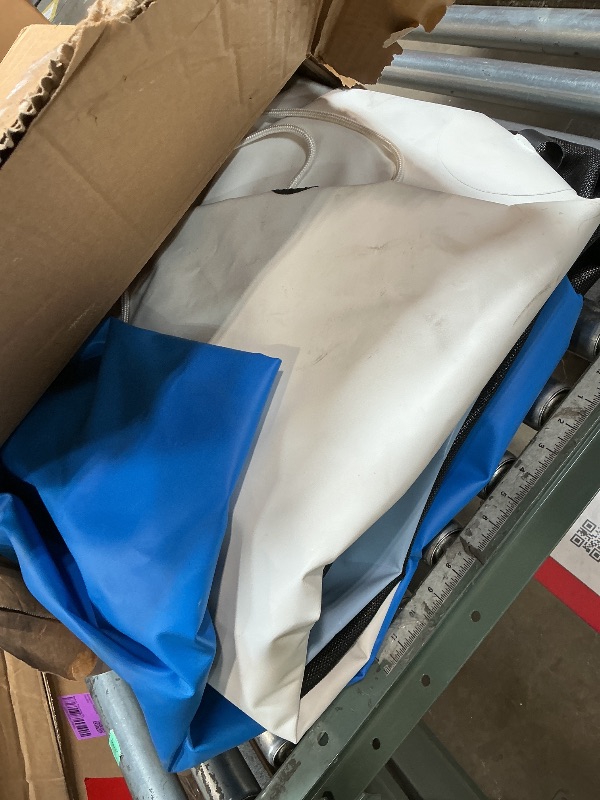 Photo 1 of ***RECOMENDED FOR PARTS HAS MANY HOLES THAT WILL NEED PATCH WORK IN ORDER TO INFLATE*** ACWYENN 10/12/15FT Inflatable Water Trampoline for Lake, Floating Water Trampoline with Rope Ladder and Mooring Ropes Without Pump Blue (15FT Blue-White)