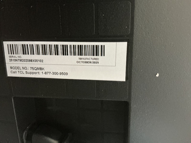 Photo 1 of ***STUCK IN P MODE***NON FUNCTIONAL***
TCL 75 Inch Class QM8K Series | Mini LED QLED 4K HDR | 75QM8K, 2025 Model | 120HZ-144HZ Anti Reflective Wide Angle Screen Smart Google TV Dolby Atmos | Voice Remote Alexa Gaming Streaming Television