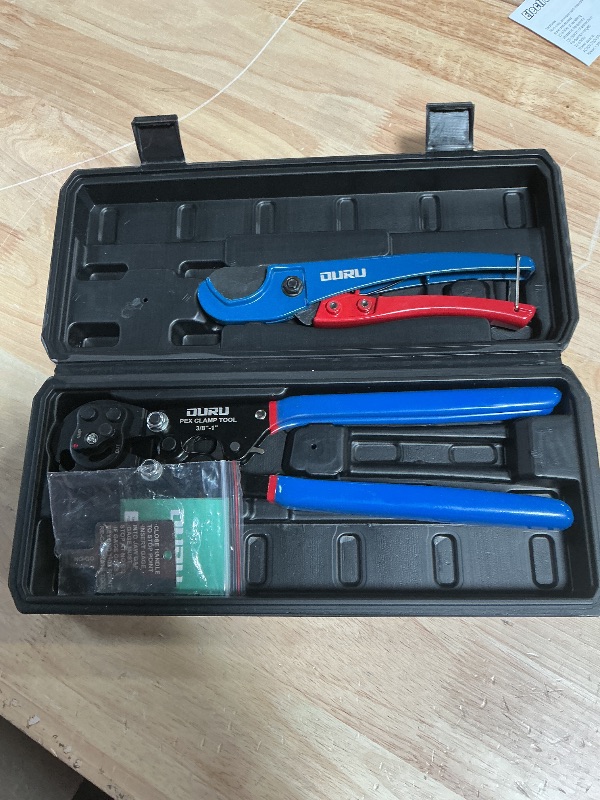 View 2 of 2 IN 1 Ratchet Pex Crimping Tool Pliers Cinch and Remove Combo Function Professional Pex Crimper Long Handle Pex Pinch Tool Pex Pipe Crimp Tool for 3/8" to 1" Stainless Steel Clamps in Plastic Box