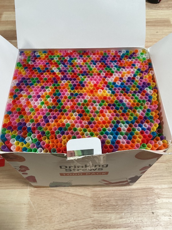 Photo 1 of [1000 Pcs] Colorful Disposable Drinking Plastic Straws - Long Cocktail Bar Bulk Straws(8.2" longX0.23" diameter)