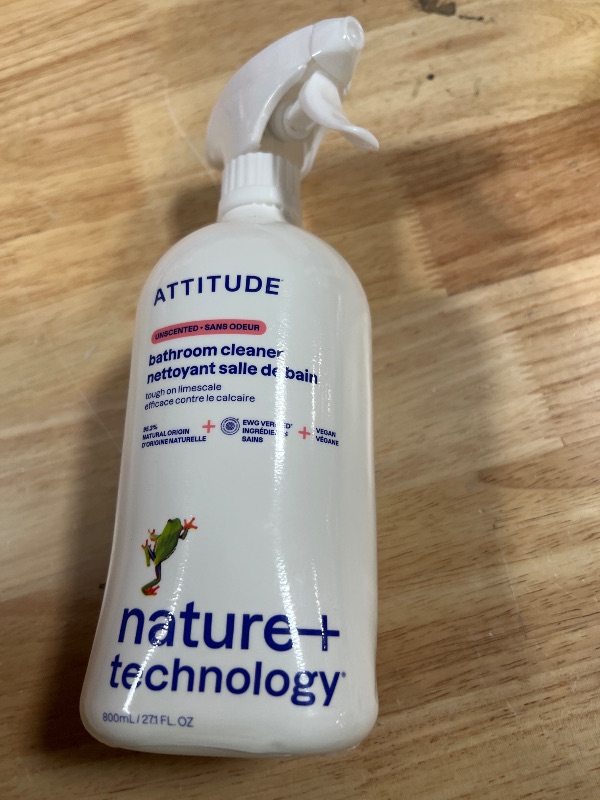 Photo 1 of ***HLAF EMPTY*** ATTITUDE Bathroom Cleaner Spray, EWG Verified, Plant-Based & Vegan, Safe for Bathroom Surfaces, Tiles, Tubs, Shower Walls, and Grout, Unscented, 27.1 Fl Oz