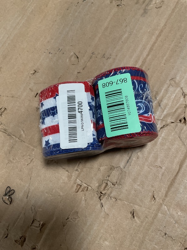 View 2 of 2 Rolls USA 250th Anniversary Fabric Ribbon 4th of July Patriotic Decor Ribbon Burlap Wired Ribbons for USA 250th Decor Gift Wrapping Party Decoration Supplies, 2.5" X 5 Yard (Each)