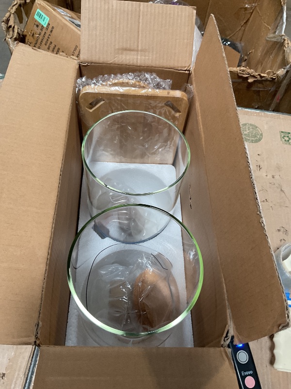 Photo 1 of 1.5 Gallon 2 PACK Glass Drink dispenser, Beverage Dispenser With Wood Stand, Lemonade Dispenser with Airtight Valve and Stainless Steel Spigot,Drink Dispenser for Parties