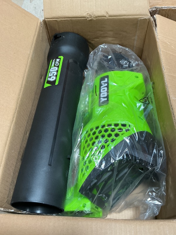 Photo 1 of **MISSING CHARGER CORD/ BATTERY*** Leaf Blower Cordless, 650CFM Electric Leaf Blowers with 2 x 5.2Ah Batteries and Charger, 3 Speed Modes, 1 x Adjustable Shoulder Strap, Powerful Blowers for Lawn Care, Patio, Dust, Blowing Leaves