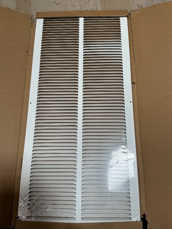 Photo 1 of **HAS DAMAGE (BENT)** HVAC Premium 14'' x 32'' [Duct Opening] Flat Stamped Steel Return Air Grille - Sidewall and Ceiling - HVAC Vent Duct Cover - White [Outer Dimensions: 15.75''w X 33.75''h]