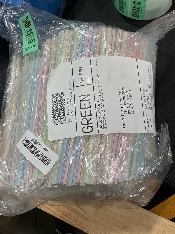 Photo 1 of [500 Pack] Striped Flexible Plastic Drinking Straws Disposable Straw 8'' inches Tall Assorted Colors