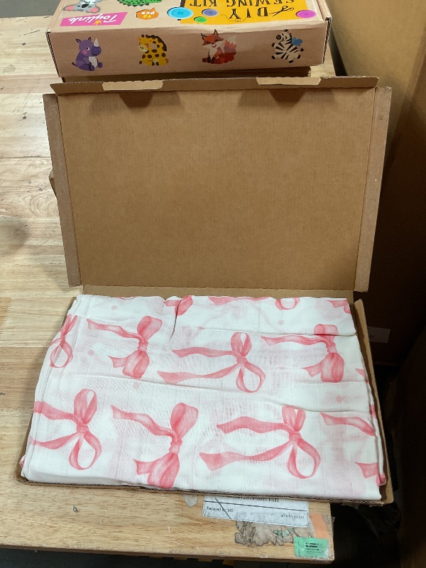 Photo 1 of 2 Pack Pink Bow Muslin Swaddle Blankets 70% Bambo 30% Cotton Breathable Receiving Blankets Newborn Essentials for Baby Girl Soft and Large 47 x 47 Inches (Bow)