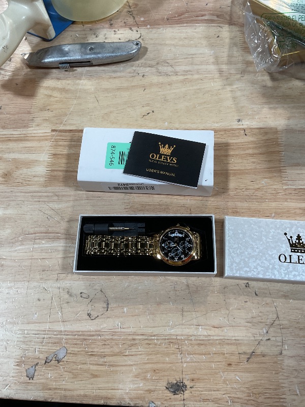 Photo 1 of *** POSSIBLY FOR PARTS/HEAVILY USED/WATCH FACE DAMAGED / UNTESTED FOR FUNCTIONALITY*** OLEVS Gold Watches for Men Dress Original Luxury Waterproof Analog Watches for Men Big Wrists Stainless Steel Chronograph Elegant Men's Watch Luxury Fashion Golden Blac