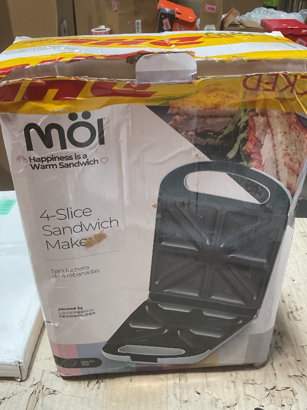 Photo 1 of ***FOR PARTS ONLY/ DAMAGED/ NON-FUNCTIONAL*** MOI Sandwich Maker Non-Stick Cooking Surface | 180° Rotation & Indicator Lights - 1200W | Toaster Panini Press Grill, Grilled Cheese Maker for Breakfast Sandwiches