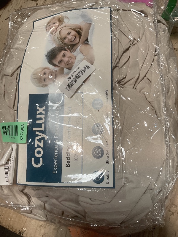 Photo 1 of ***MISSING COMFORTER*** CozyLux California King Comforter Set Beige - 7 Pieces Bed in a Bag, Modern Vertical Quilted Room Decor, Soft All-Season Bedding Gift with Comforter, Sheets, Pillowcases & Shams