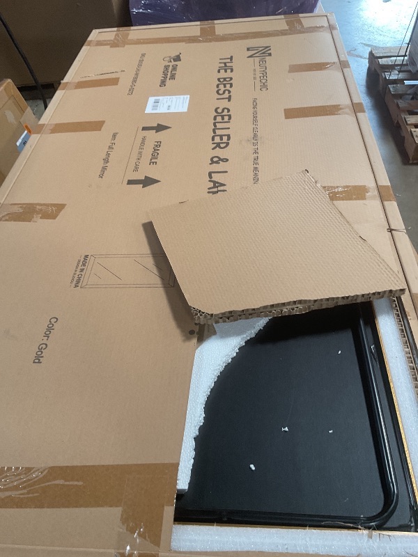 Photo 1 of **LEG DOES NOT OPEN** NeuType Arched Full Length Mirror, 71”x32”, Large Full Body Mirror with Aluminium Metal Frame, Shatter Protection, Wall-Mounted Mirrors for Living Room or Dressing Room- Gold?Arched?