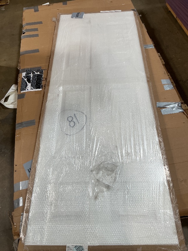 Photo 1 of *** HOLE IN DOOR and marks ***JUBEST 30"x80" Raised 6-Panel Textured White Primed Hollow Core Interior Molded Door Slab, NOT Pre-drilled and NOT Included Hardware, Paintable Interior Door for Pantry, Laundry, Office