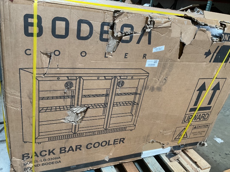 Photo 1 of ***POSSIBLY FOR PARTS/ MISSING ASSEMBLY PIECES / MINOR DAMAGED (DENTS ALL OVER)**** BODEGA BODEGACOOLER Back Bar Cooler, 11.4 Cu.Ft Stainless Steel Commercial Bar Fridge with 3 Glass Doors,Counter Height Bar Beverage Cooler with LED Lighting for Beer,Soda