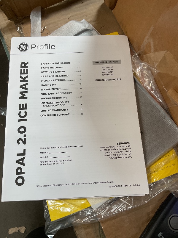 Photo 1 of *****FOR PARTS ONLY/DOESN'T HOLD WATER TO MAKE CUBES*** GE Profile Opal 2.0 with 0.75 Gallon Tank, Chewable Crunchable Countertop Nugget Ice Maker, Scoop included, 38 lbs in 24 hours, Pellet Ice Machine with WiFi & Smart Connected, Stainless Steel