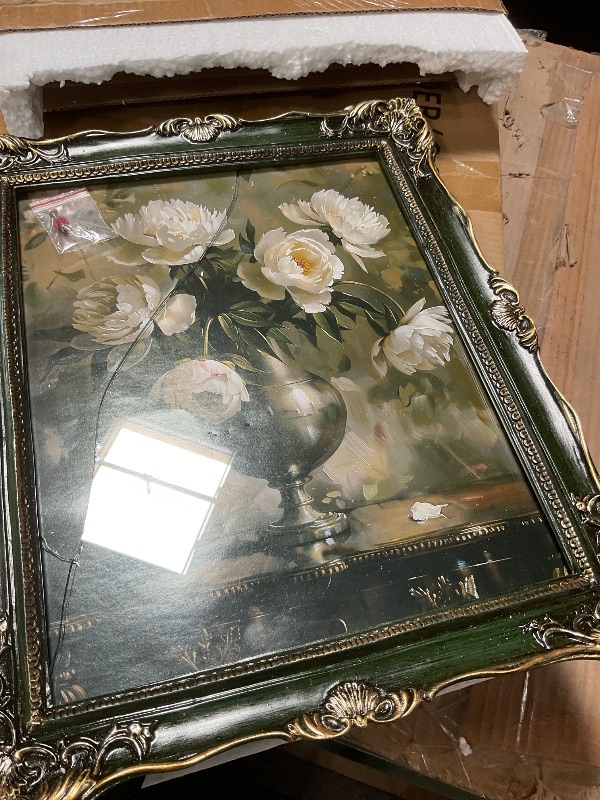 Photo 1 of **CRACKED GLASS**Saysmile Vintage 11x14 Picture Frame Green, Textured Antique Picture Frames with Embossed Flower Design, Ornate Frame for 11x14 Photo, Resin Antique Frames Tabletop & Wall Hanging, Home Decor