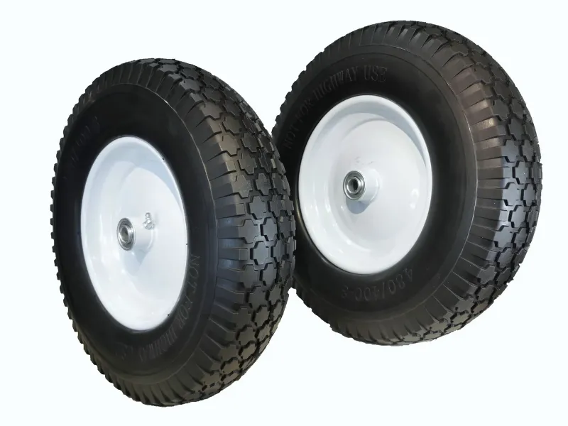 Photo 1 of (2-Tires) New Black Cross 4.80/4.00-8" Solid Flat Free Wheelbarrow/Cart universal 16" Wheel w/Grease Fitting, Hub Length 3"-6" install 1" Bore Bushing 4804008 T167