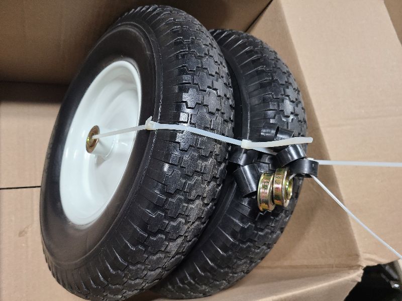 Photo 1 of (2-Tires) New Black Cross 4.80/4.00-8" Solid Flat Free Wheelbarrow/Cart universal 16" Wheel w/Grease Fitting, Hub Length 3"-6" install 1" Bore Bushing 4804008 T167