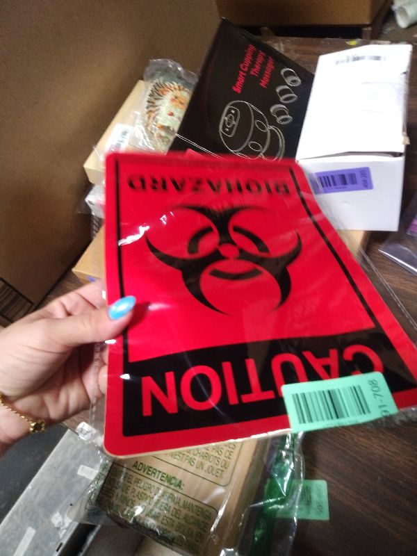 Photo 1 of (5 Pack) Biohazard Sign Stickers, 10"X7" Biohazard Labels, Biohazard Warning Sign for Labs, Hospitals and Industrial, Weatherproof, Indoor or Outdoor Use