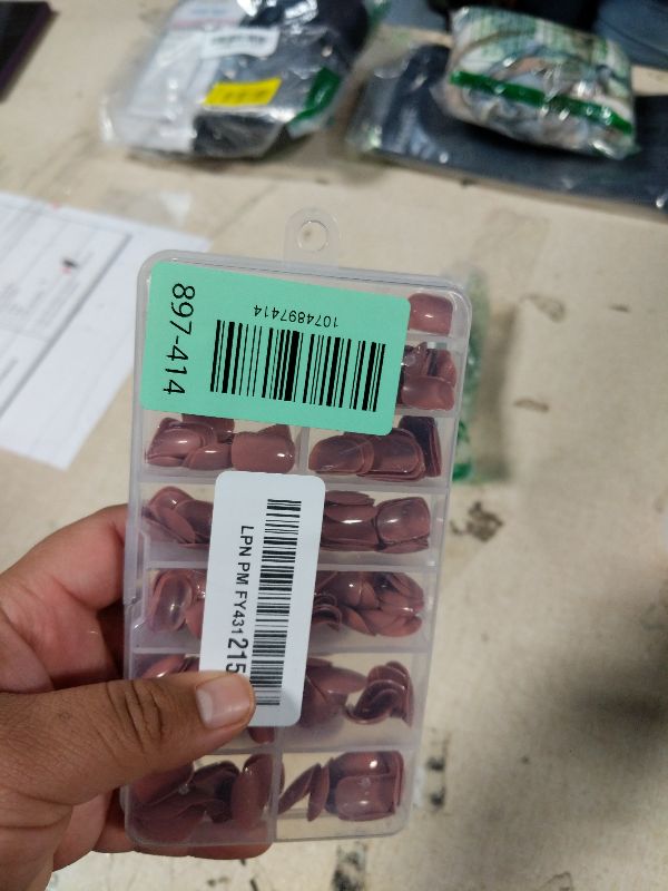 Photo 1 of 240pc Brown Press on Nails Short Squoval Fake Nails with Glue Tabs, Extra Short Nails Press on Nail Square Round Glue on Nail Brown Acrylic Nail XS False Nail Women Girls Artificial Fingernails Kit