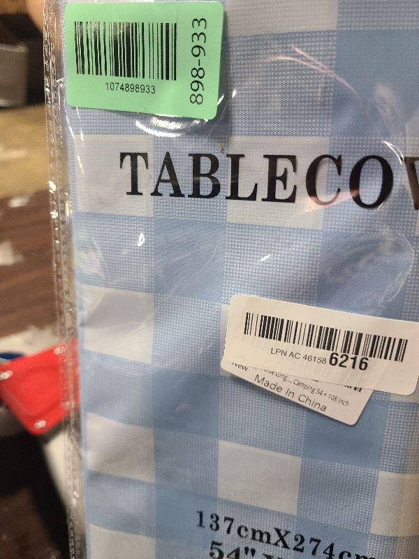 Photo 1 of 2 Pack Light Blue Gingham Tablecloth Rectangular Pale Blue and White Checkered Tablecloths Disposable Plastic Plaid Table Cover for Parties, Outdoor Picnic, Birthday, Wedding, Camping 54 × 108 Inch