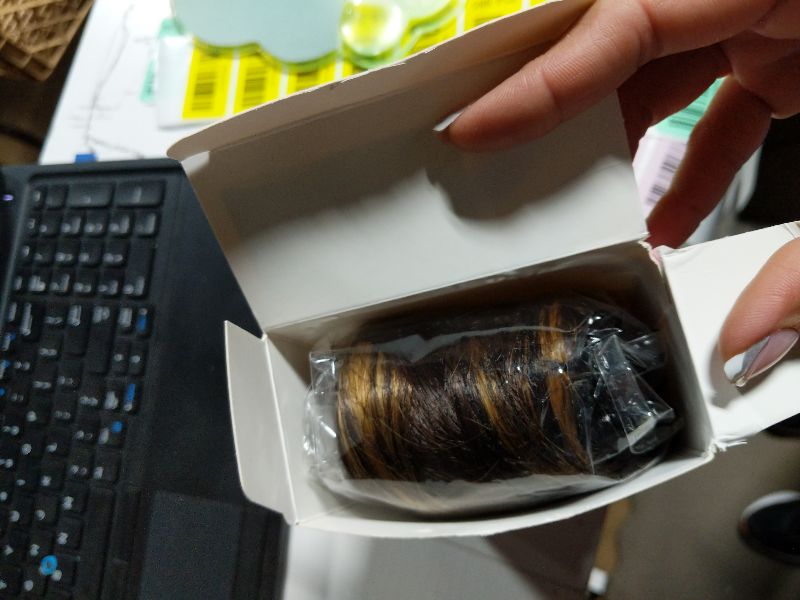 Photo 1 of 14 Inch Ponytail Extension - Soft Wavy Pony Tails Hair Extensions, Claw Clip Ponytail Extension, Synthetic Hair Extensions Ponytail, Clip in Ponytail (Color: Brown with Blonde Highlights)