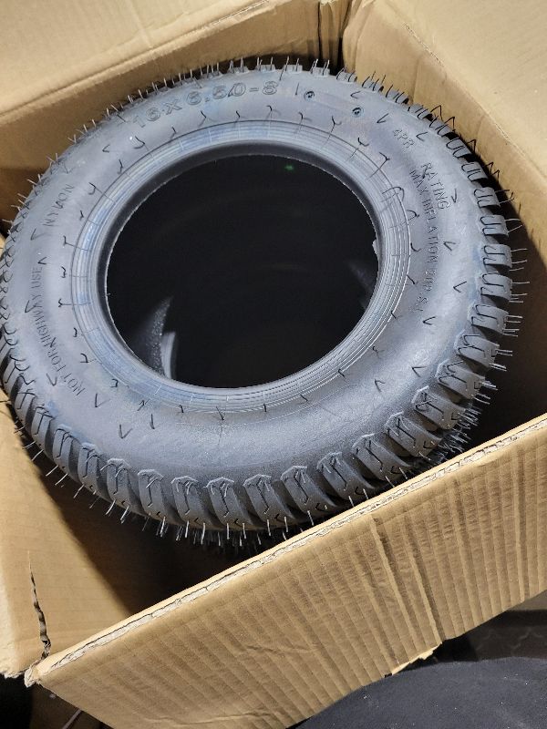 Photo 1 of (2-Pack) 16x6.50-8 Tires - 4PR Durable Tubeless, Replacement Lawn Tractor Tires with Deep Ribbed Treads, Rim Not Included