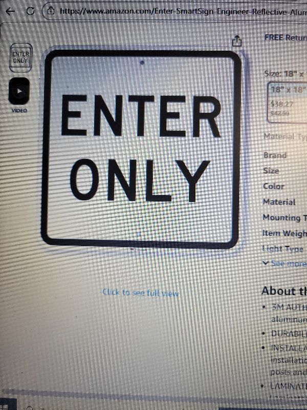 Photo 1 of "Enter Only" Sign By SmartSign | 18" x 18" 3M Engineer Grade Reflective Aluminum
