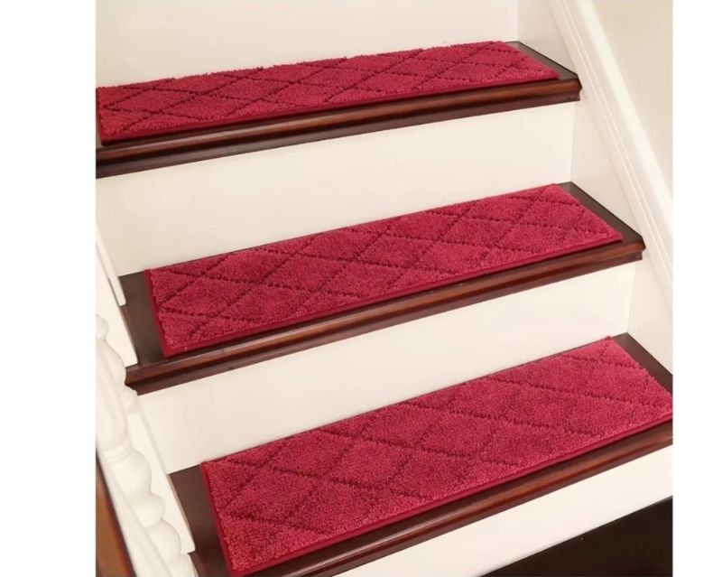 Photo 1 of 15 Pcs Edging Stair Treads Non-Slip Carpet Mat 28inX9in Indoor Runners Polyester TPE Backing for Wooden Steps,Ceramic Tiles(Red)