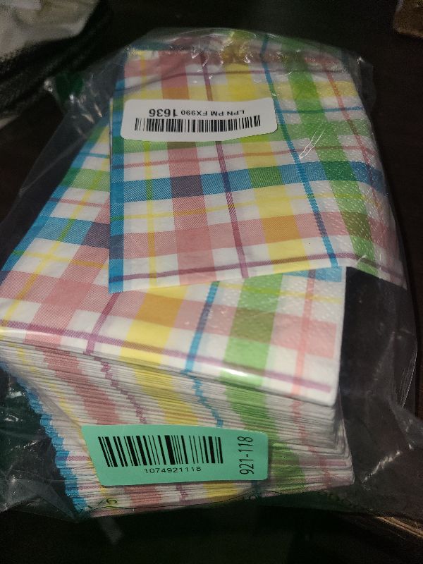 Photo 1 of 100Pcs Easter Buffalo Plaid Checkered Napkins Decorations,Disposable Spring Pink Blue Yellow Pastel Dinner Hand Paper Napkin for Home Bathroom Wedding Baby Shower Picnic Easter Birthday Party Supplies