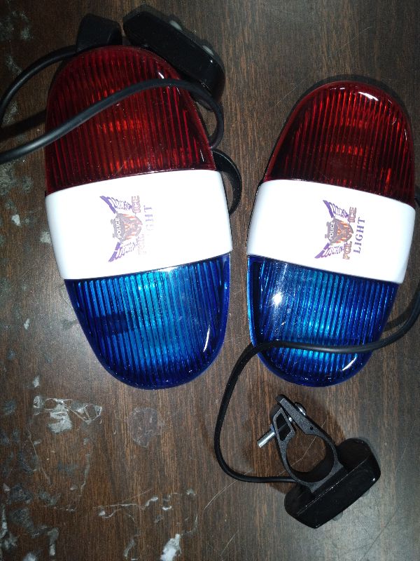 Photo 1 of 2 Pieces Bike Police Sound Lights LED Sounds Trumpet Bike Horn Police Siren Warning Safety Bicycle LED Light Waterproof