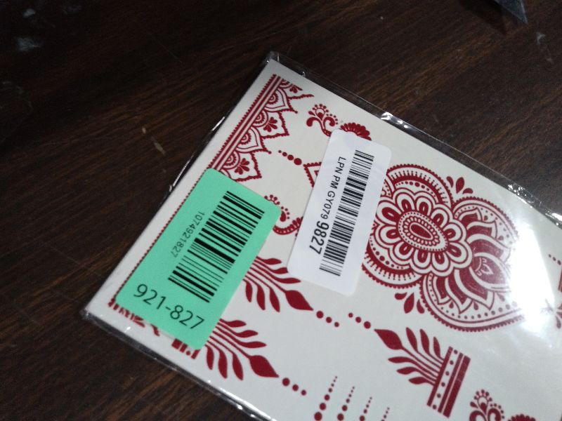 Photo 1 of 12 Sheets Red Henna Tattoo Kit, Waterproof Henna Tattoos Stickers for Women Wedding Party Festival Decorations 736