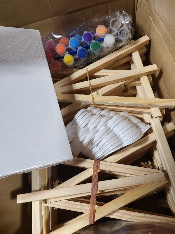 Photo 1 of 16 Pack 8 * 10In Canvas Boards for Painting, Art Canvas for Drawing with 32 Brushes & 16 Paint Trays & 32 Acrylic Paint, Mini Painting Canvas with Easel Set, Painting Kits for Adults Party