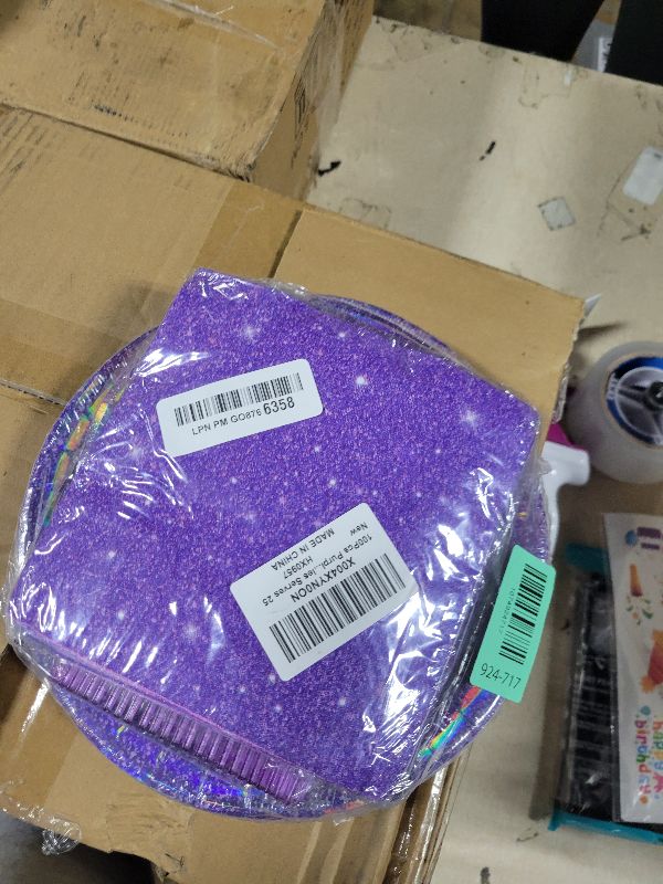Photo 1 of 100Pcs Purple Glitter Party Decorations Demon Purple Sparkling Holographic Laser Paper Plates Napkins Disposable Tableware Set for Hunters Birthday Wedding Disco Bachelorette Party Supplies Serves 25