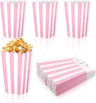 Photo 1 of 20 Pcs Pink Popcorn Boxes Mini Popcorn Bags for Party Small Puffed Rice Bowl Buckets Pink and White Striped Bags Paper Puffed Rice Container for Birthday Party Favor Movie Night Supplies