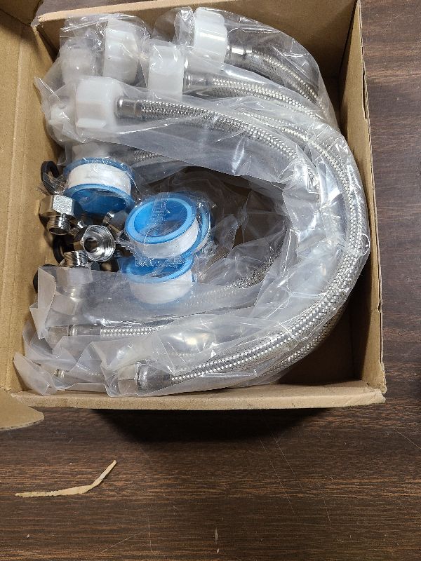 Photo 1 of 10 Pack 16 Inch Toilet Water Supply Connector Line Braided Stainless Steel, 3/8 Female Compression x 7/8 Female Ballcock Thread Includes 10 Pcs 3/8 to 1/2 Water Line Adapter and 4 Pcs Plumber's Tape