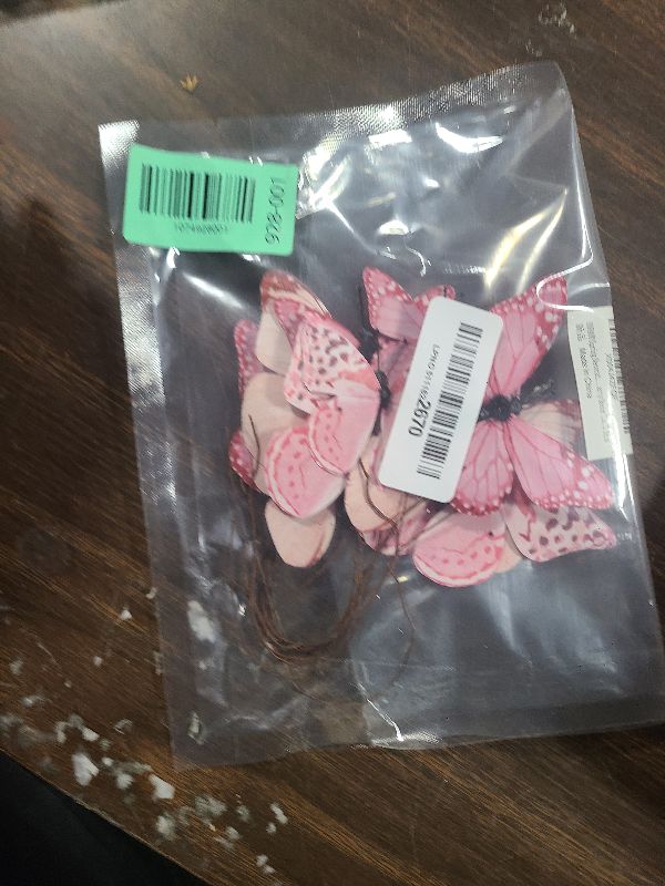 Photo 1 of 12 Pack Butterfly Decorations, DIY 3D Butterfly Stakes Decor, 2 Sizes of Butterfly Ornament for Home Fake Flower Floral Supplies Tea Party Wedding Easter Christmas Spring Fall. (Light rose red 1)