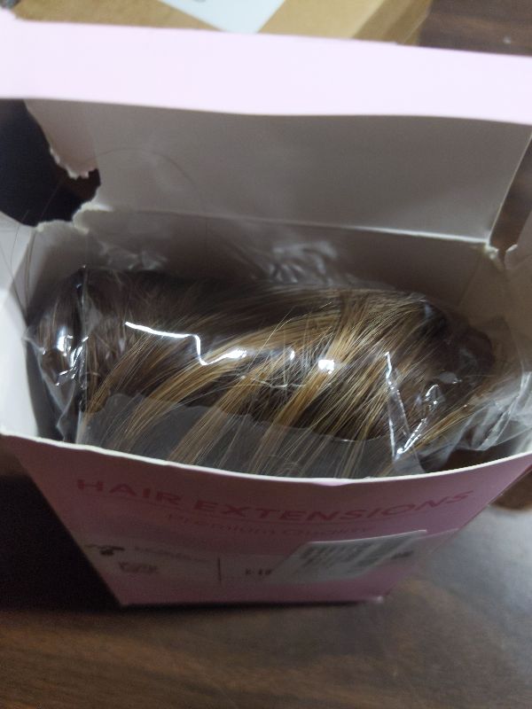 Photo 1 of 10 Inch Ponytail Extension - Straight Pony Tails Hair Extensions, Claw Clip Ponytail Extension, Synthetic Hair Extensions Ponytail, Clip in Ponytail (Color: Chestnut Brown With Golden Highlights)