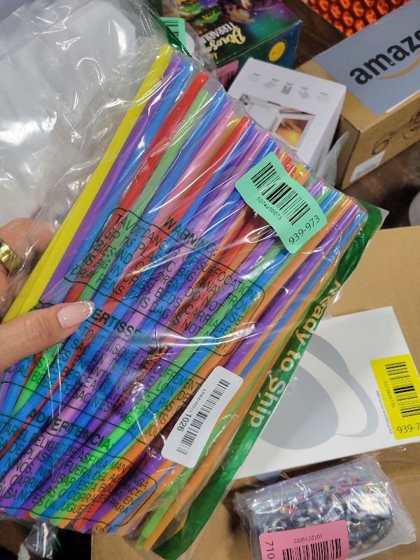 Photo 1 of 100 PCS Colorful Plastic Disposable Bendable Drinking 12.8inch Long Straws for Home Use Milk Juice Drinks Party Decorations