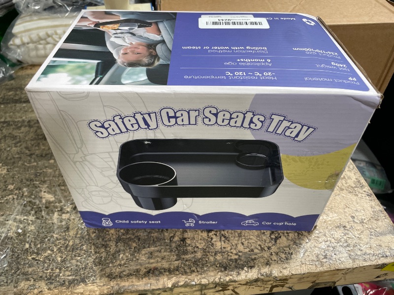 Photo 1 of [2 Pack] Car Seat Snack Tray for Toddlers - 3 Inch Cup Holder Fits Most Sippy Cups & Straw Bottles with Dip Well, Mess-Free Square Kids Travel Tray Road Trip Essentials, Black, 2