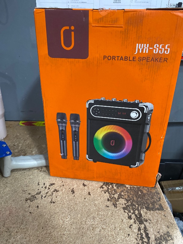Photo 1 of **FOR PARTS ONLY**JYX Karaoke Machine with Two Wireless Microphones, Portable Bluetooth Speaker with Bass/Treble Adjustment, PA System with Remote Control, LED Lights,Supports TF Card/USB/AUX/TWS