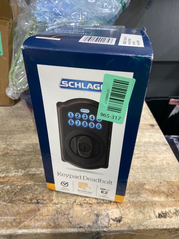Photo 1 of ***MISSING PIECES/HARDWARE*** Schlage Camelot Electronic Keypad Deadbolt Lock, Keyless Front Door Entry, Mechanical Key Backup Included, Aged Bronze, BE365 V CAM 716
