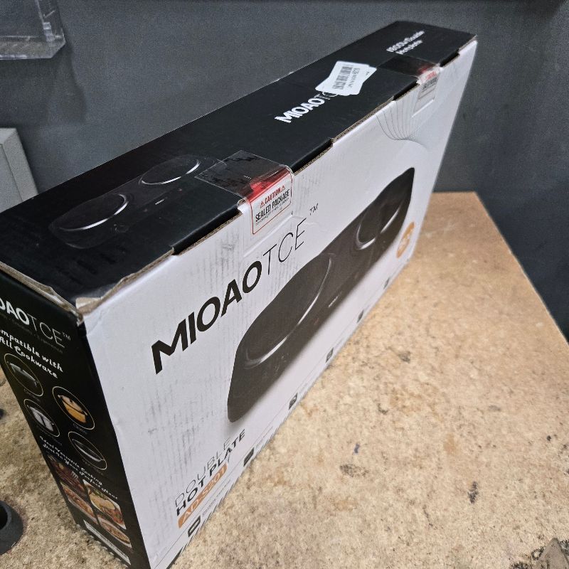 Photo 1 of **FACTORY SEALED** MIOAOTCE Countertop Double Cast Iron Burner 1800 Watts Electric Hot Plate with Adjustable Temperature 6.1" Cooktop for Dorm, Office, Home, Camp, Compatible for All Cookwares