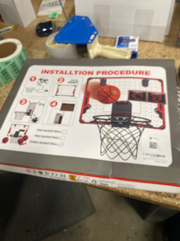 Photo 1 of **MISSING HARDWARE AND 2ND BALL**Figbush Basketball Hoop Indoor for Kids(4-12 Years Old), Over The Door Basketball Hoop with Scoring, Countdown and Music Accompaniment, Christmas Toys